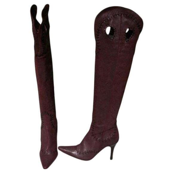 Donald Pliner Couture Wine Metallic Leather Boot Shoe New Over The Knee $695 NWT - Picture 4 of 11
